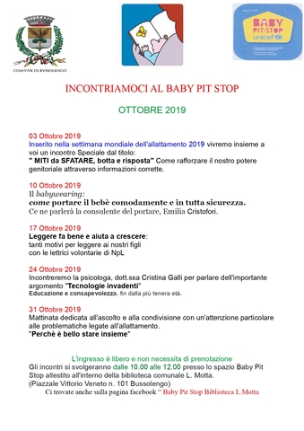 Servizio "Baby Pit Stop" - Ottobre 2019