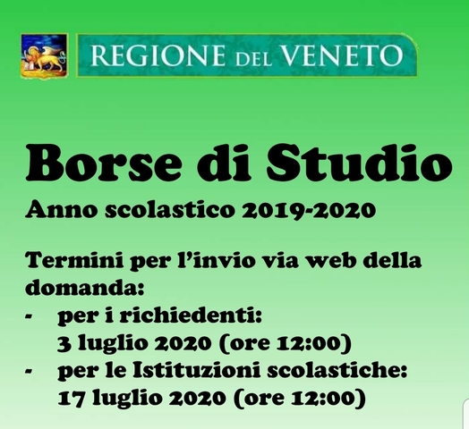 Borse di studio della Regione Veneto anno scolastico 2019/20